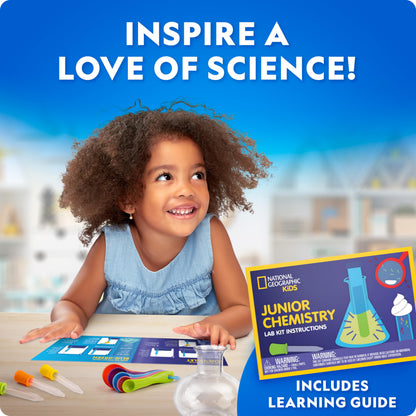Blue Marble National Geographic Kids Junior Chemistry Set with 50 science experiments and 20+ lab tools for early learning chemistry fun.