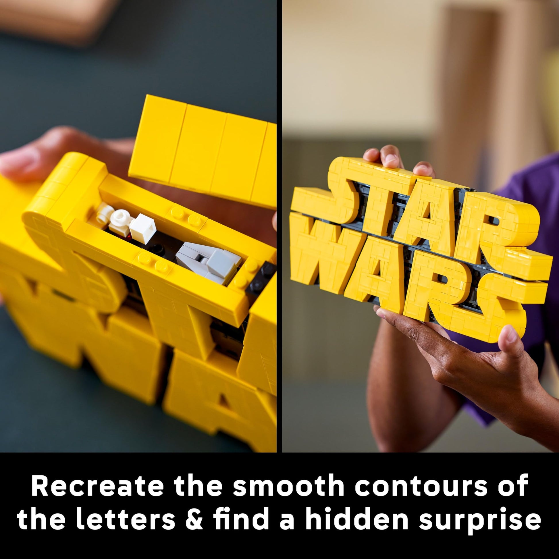 LEGO Star Wars 75407 brick-built logo set displayed on a home office shelf, showcasing iconic pop culture design for fans.