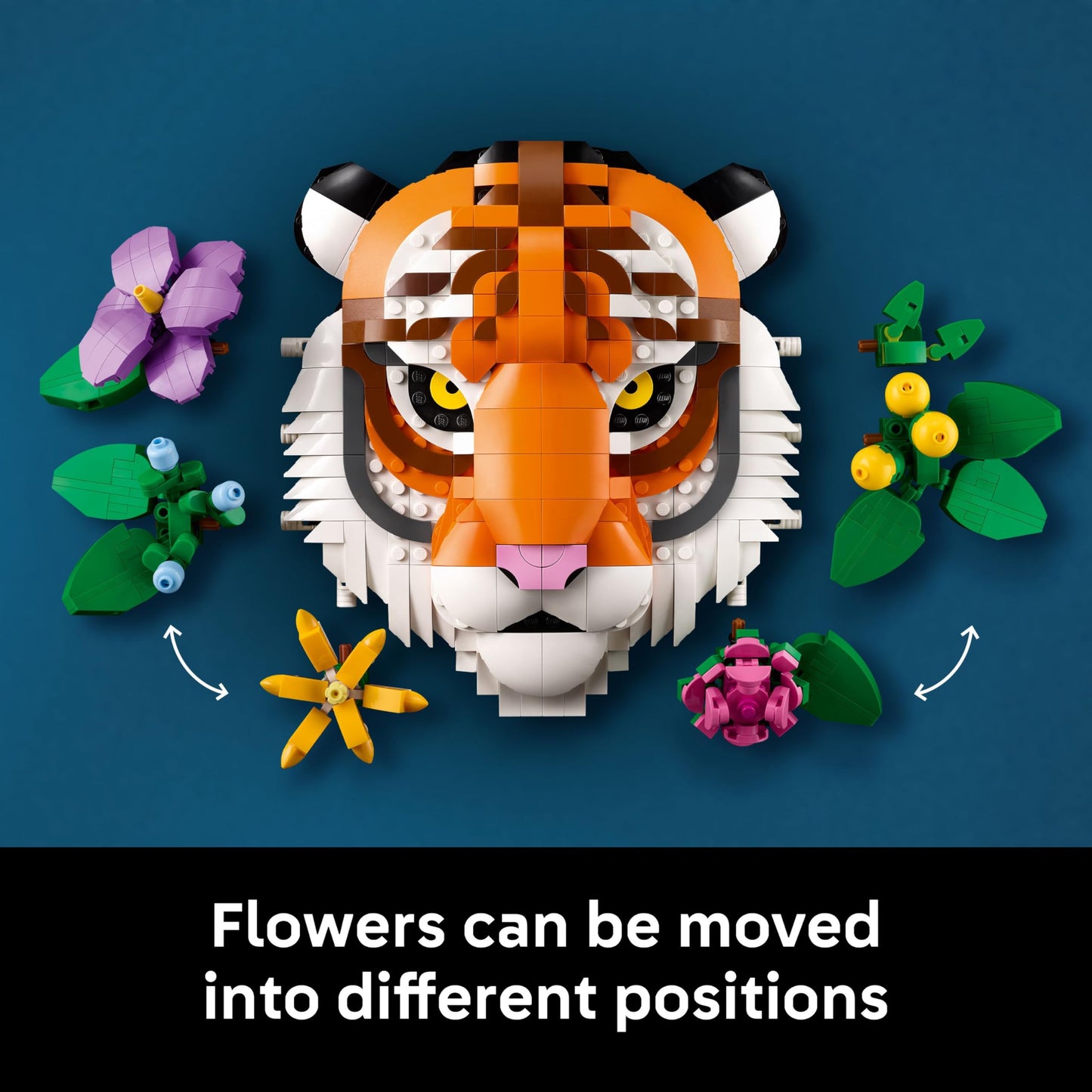 LEGO Art The Fauna Collection Tiger set featuring buildable 3D animal painting with decorative flowers for home decor.