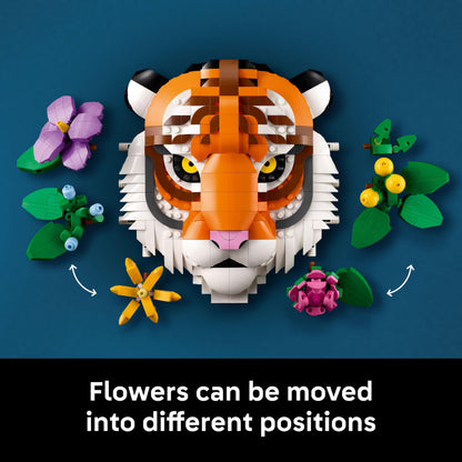 LEGO Art The Fauna Collection Tiger set featuring buildable 3D animal painting with decorative flowers for home decor.