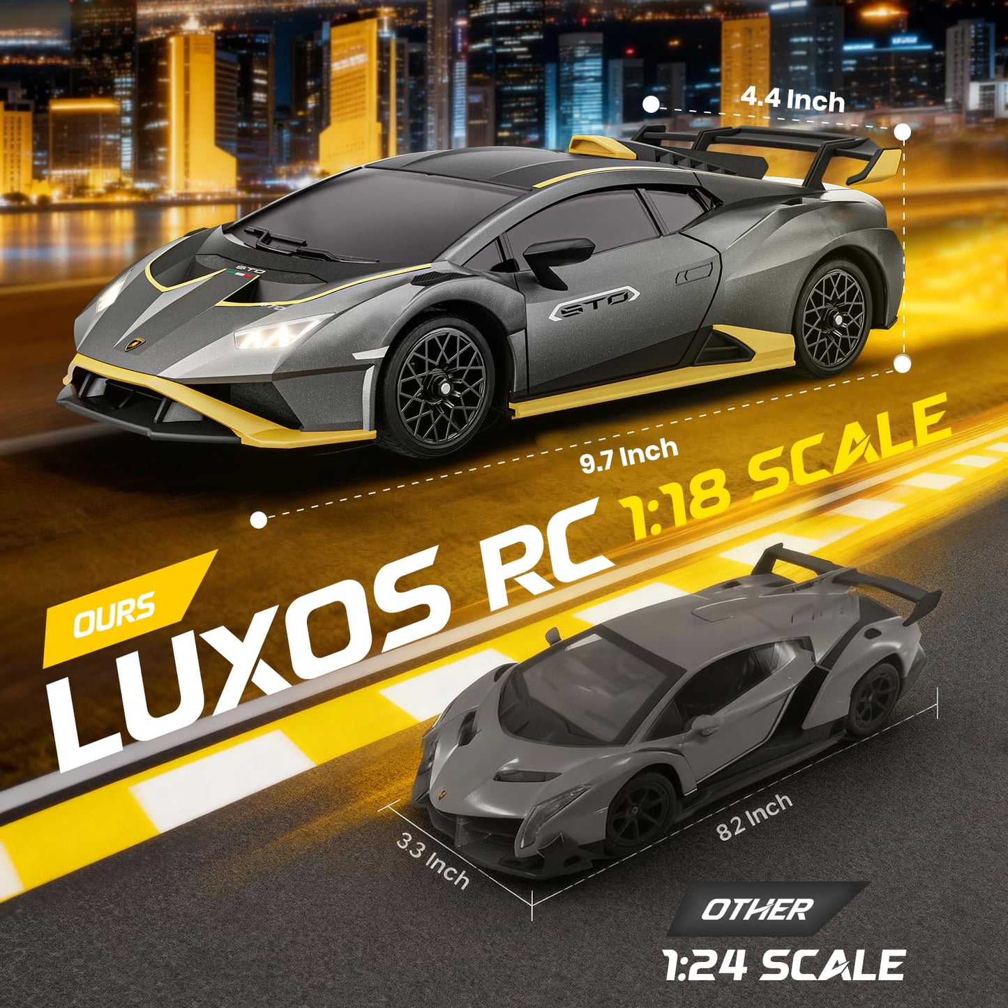 LUXOS RC Lamborghini Remote Control Cars, 1:18 Scale Officially Licensed Lamboghini Toy Car, Cool RC Car Toys for 4 5 6 7 8 9 10 11 12 Year Old Boys Kids Adults Gifts,15km/h Fast RC Drift Cars (Grey)