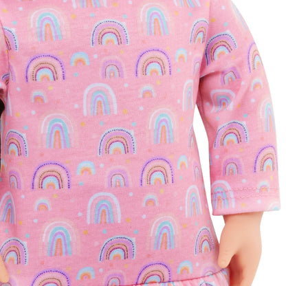 Our Generation 5-piece clothing set featuring a rainbow-print dress for 18-inch fashion girl dolls.