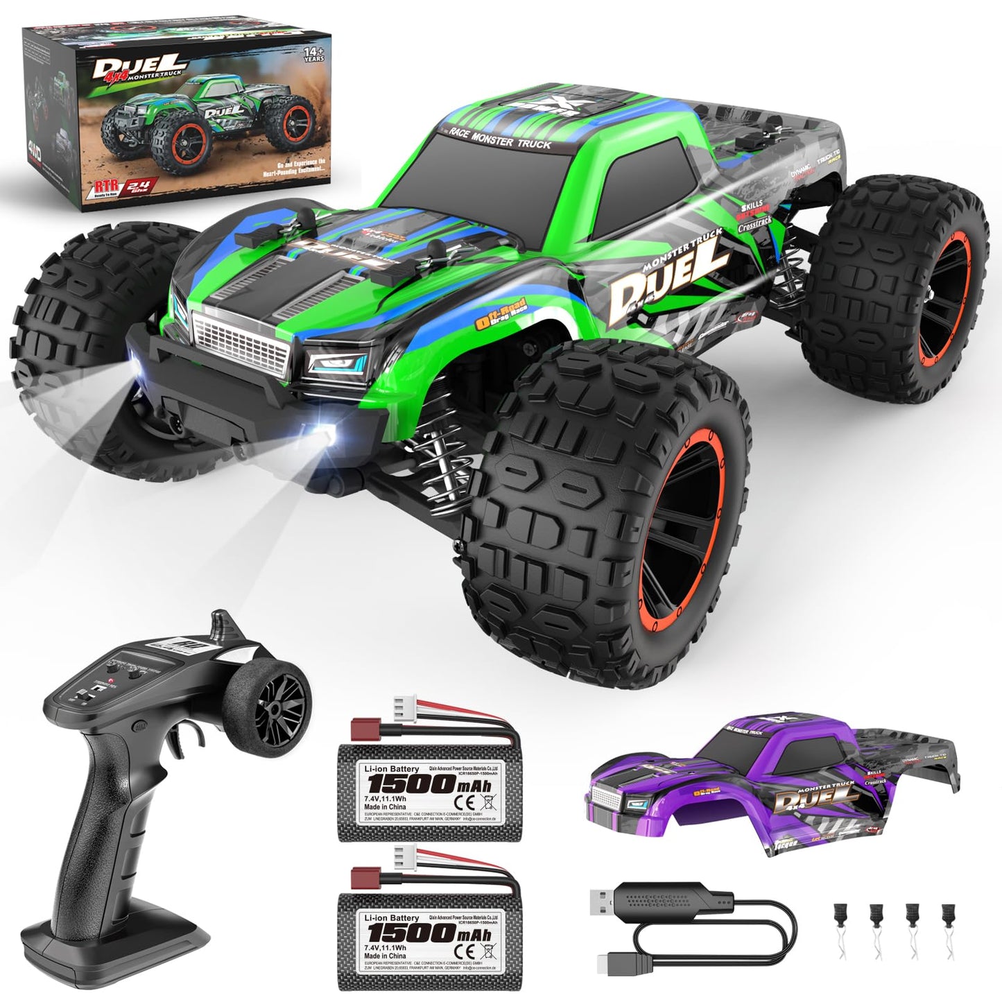 HAIBOXING RC Car, 1:14 Remote Control Car for Adults & Kids, 39+KPH Hobby Electric Monster Truck, 2.4GHz 4WD All Terrain Waterproof Off Road RC Truck, Toys Vehicle Hobby Grade Buggy for Boys
