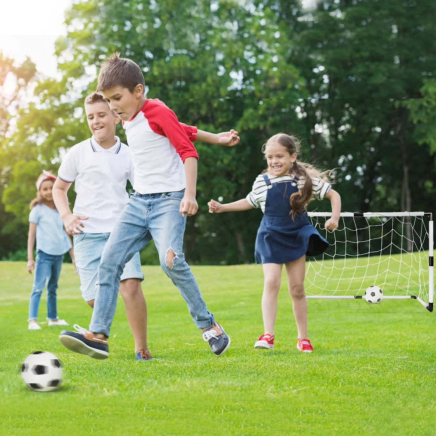 Dreamon set of 2 kids football goal post nets with soccer balls and pump, suitable for indoor and outdoor soccer training and play