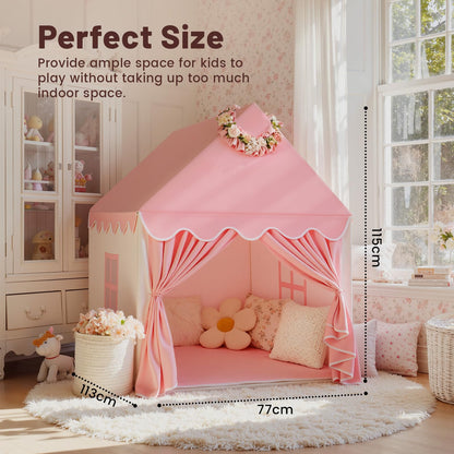 Pink Wilwolfer kids play tent for toddlers, princess-themed indoor playhouse with window and door, perfect for girls' toy house and gift.