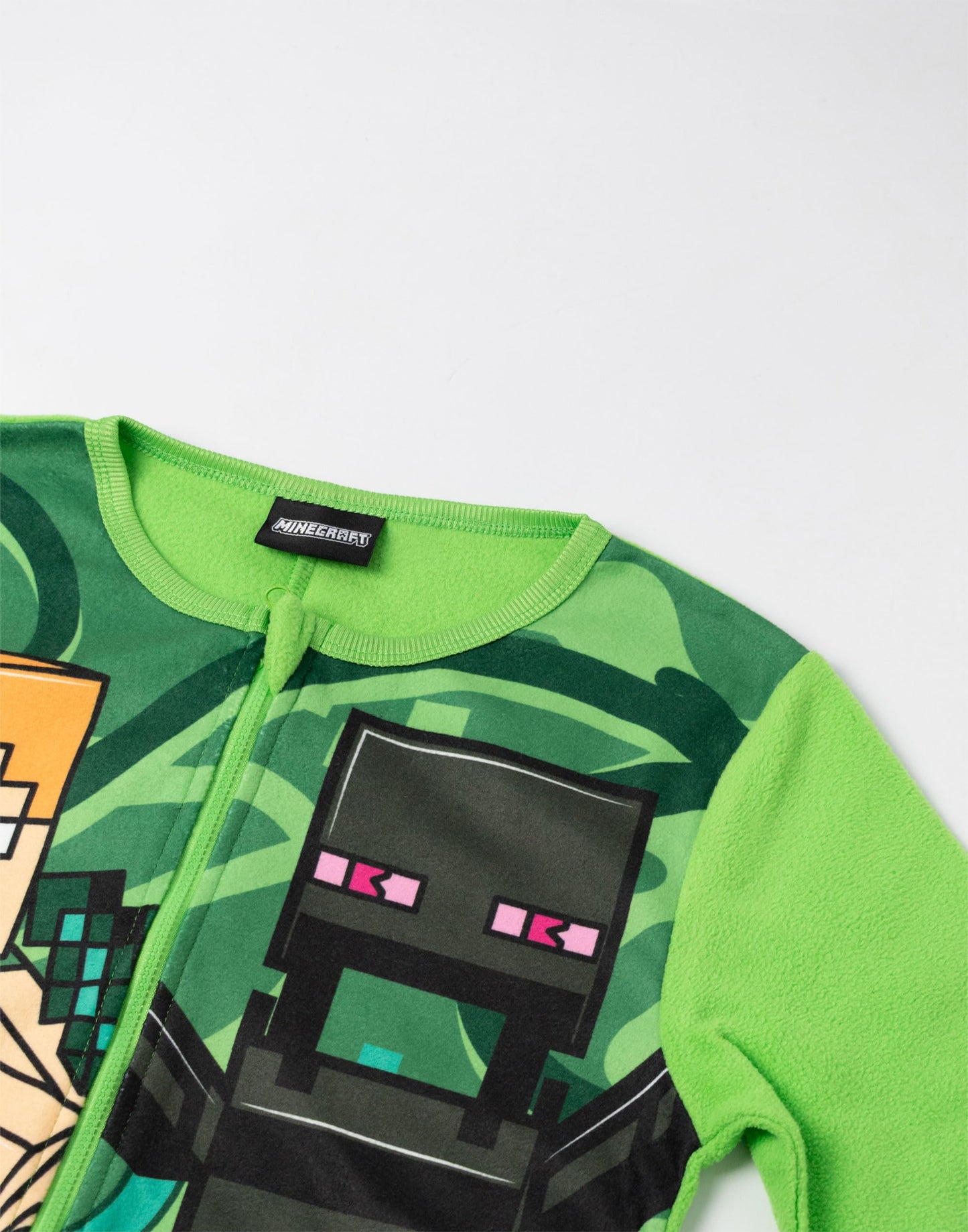 Minecraft Creeper Boys Green Zip-Up Onesie | Long Sleeve Microfleece Sleepwear with Steve & Enderman Print | Kids Gamer Nightwear | Ideal for Bedtime & Lounging Merch - 9-10 Years