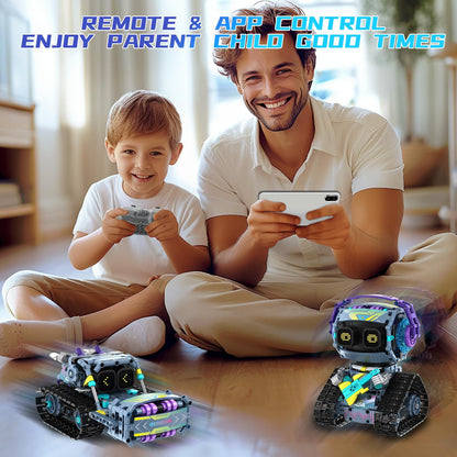 IKIDSUN 3 in 1 Robot Building Kit - App & Remote Controlled Robot with LED Eyes & Sound - STEM Toy for Kids Age 6+