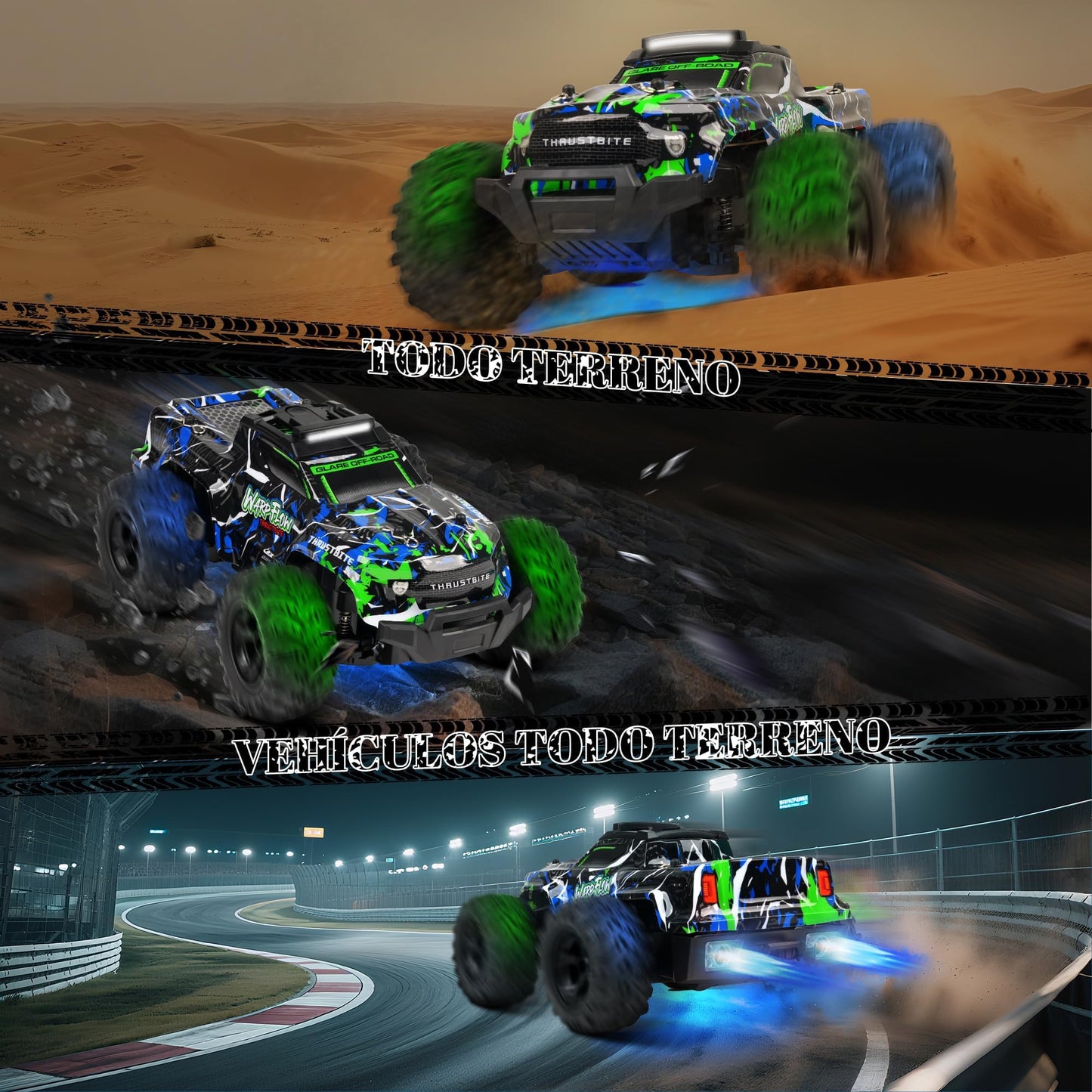 JOYTREKY Remote Control Cars - 1:18 Rc Car HighSpeed 25KMH+ LED Light with Spray 2.4GHz All Terrain Off Road Truck Toys 2 Rechargeable Batteries 60 Min Playtime Fast Racing Toy for Kids Adults - Green