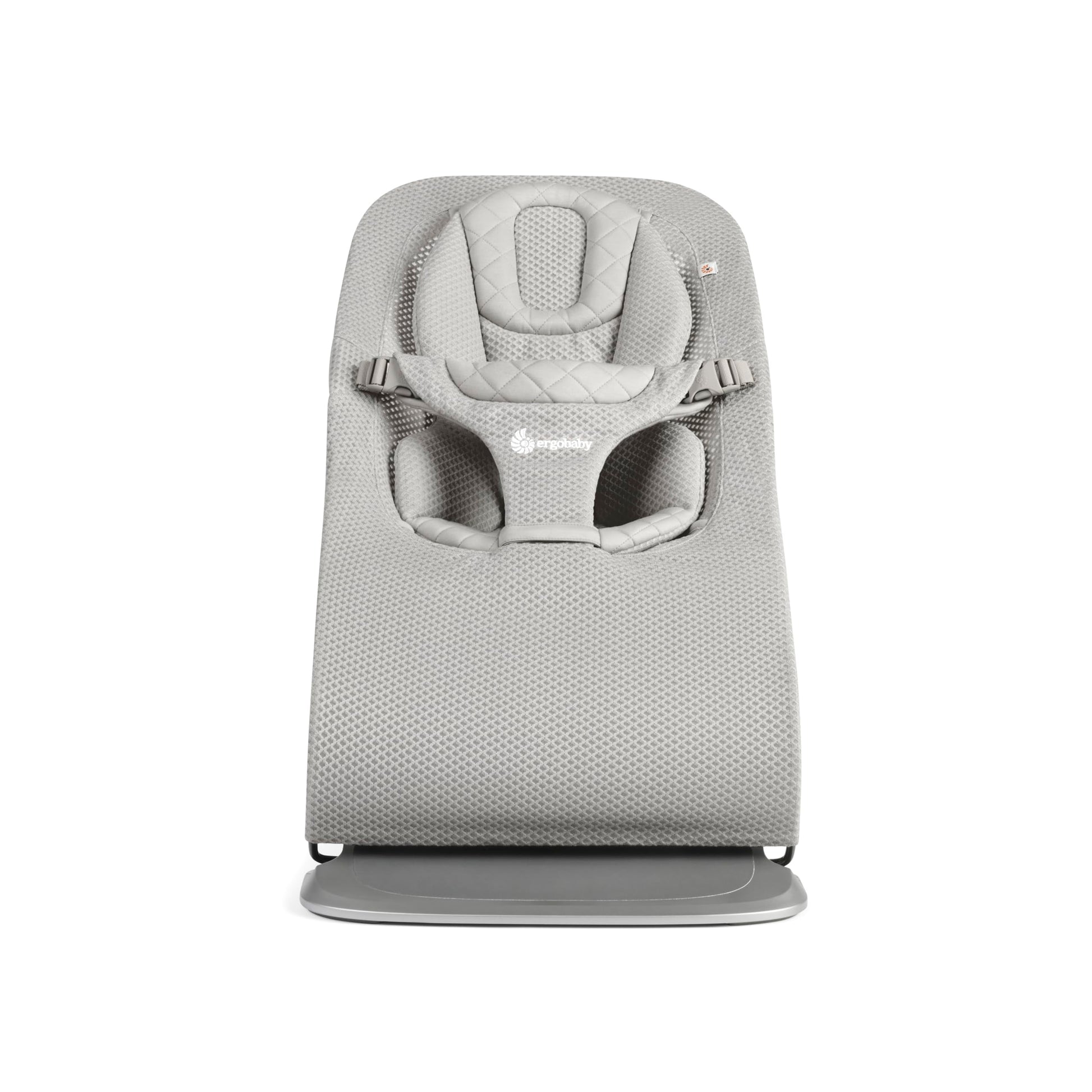 Ergobaby 3-in-1 Evolve Bouncer Mesh in light grey, breathable baby rocker with newborn insert, suitable for birth to toddler.
