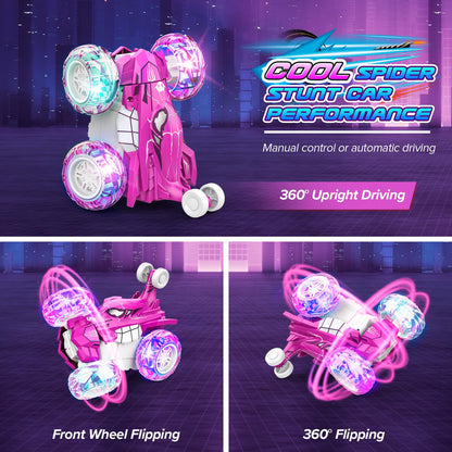 Dreamlandia Toys for 3-12 Year Old Girls Gifts, Remote Control Cars Girls Toys age 3-8 Birthday Presents Christ Mas Gifts for Kids Outdoor Garden Games, Unicorn RC Stunt Car with LED Light