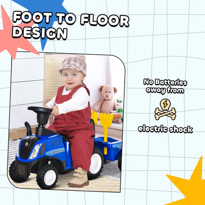 HOMCOM Ride On Tractor Toddler Walker Foot To Floor Slider w/Horn Storage Steering Wheel for 1-3 Years Old Blue