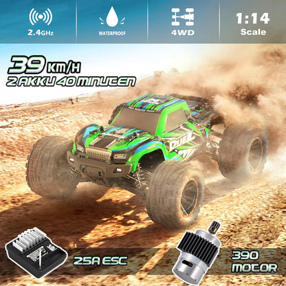 HAIBOXING RC Car, 1:14 Remote Control Car for Adults & Kids, 39+KPH Hobby Electric Monster Truck, 2.4GHz 4WD All Terrain Waterproof Off Road RC Truck, Toys Vehicle Hobby Grade Buggy for Boys