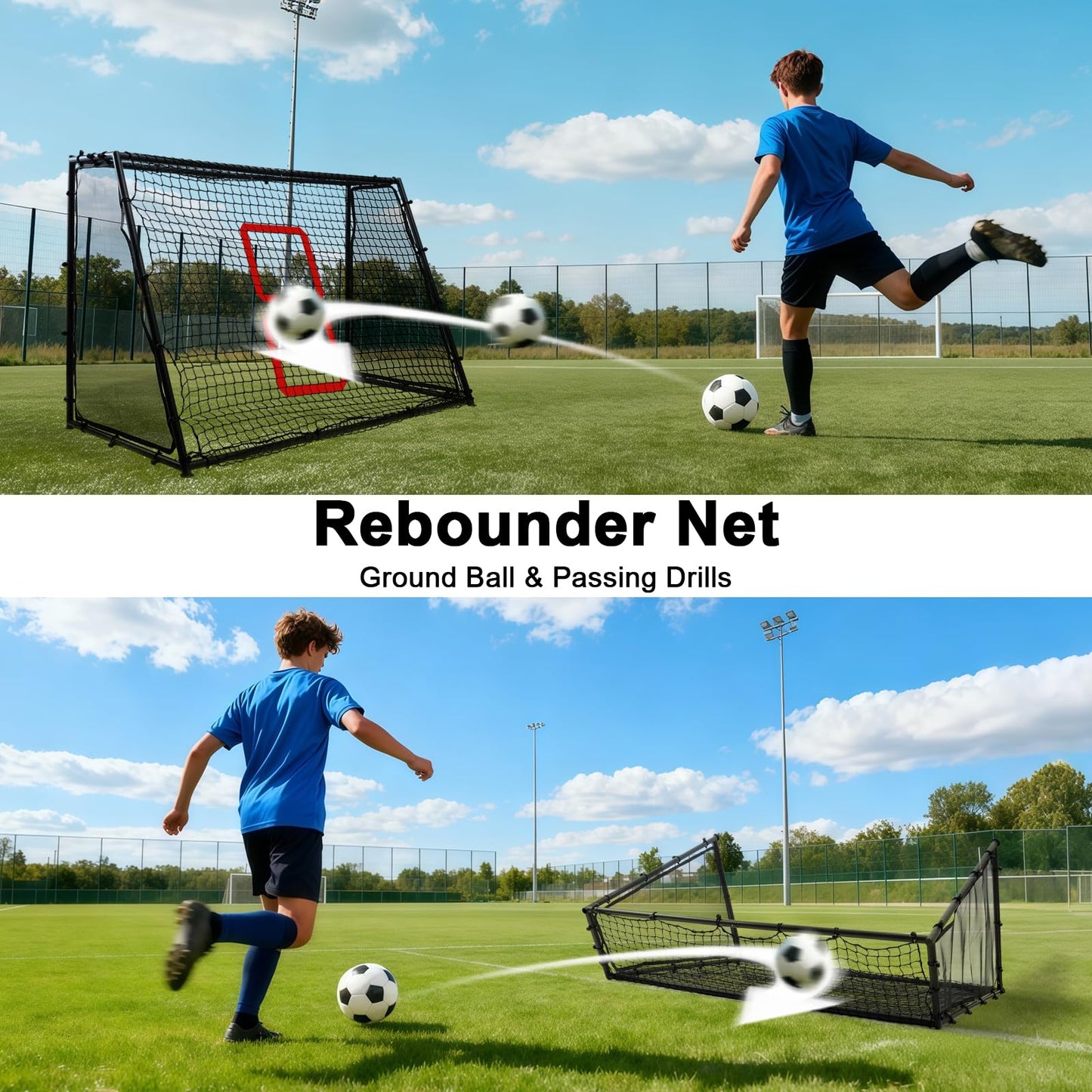 Heavy-duty 6ft x 4ft steel football goals with deep nets, weather-resistant, moveable soccer goal for kids by Amazing Tour.