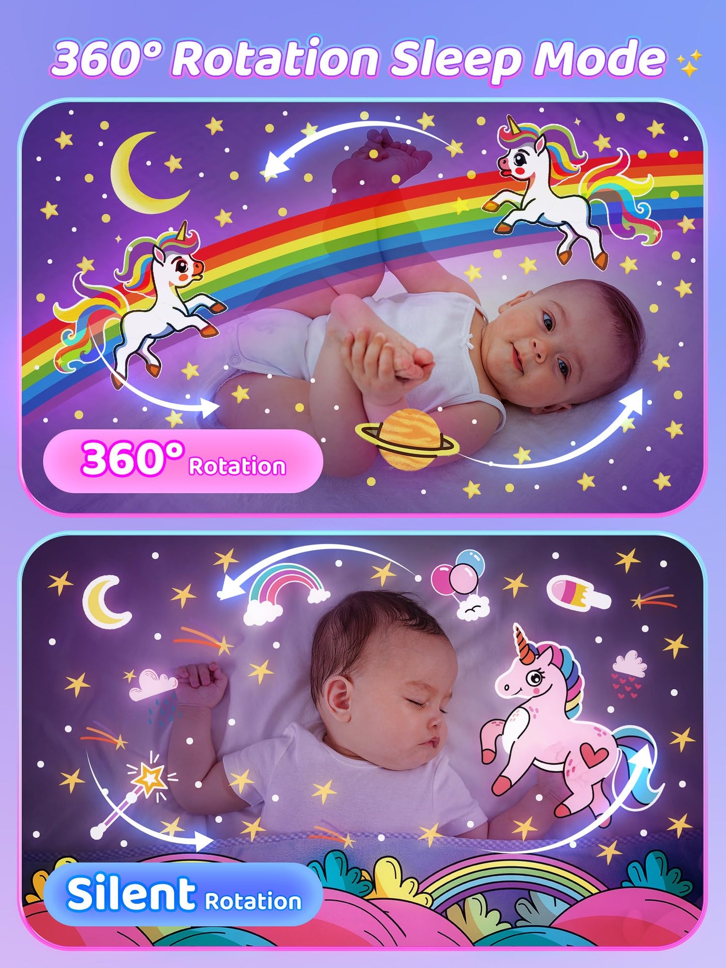 【Gift box】Sensory Toys for Babies Baby Girl Gift,15 Films+10 White Noise Baby Night Light Kids Night Light Projector,1200mAh+Remote Princess Christening Gifts for Girls Toys for 3 Year old Girls