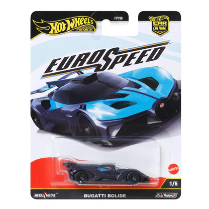 Hot Wheels Premium Car Culture Collectible Toy Car, 1:64 Scale Die-Cast Bugatti Bolide, Eurospeed Vehicle with Real Riders Tires, JBK79
