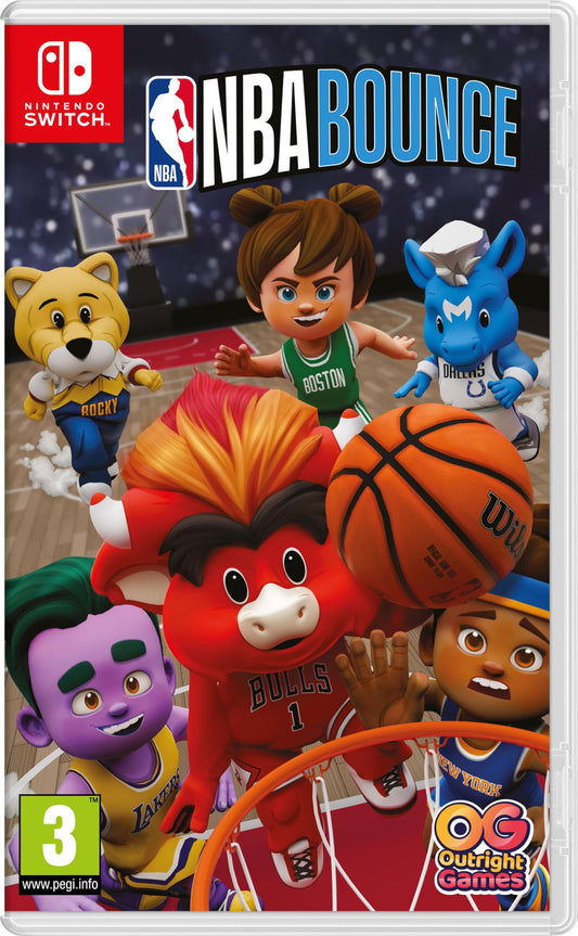 NBA Bounce Switch game by Outright Games featuring colorful basketball-themed artwork and gameplay scene.