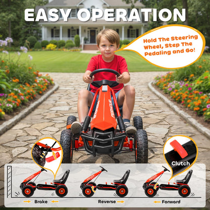AIYAPLAY Kids Pedal Go Kart, Children Ride on Racer with Adjustable Seat, EVA Tyres, Manual Clutch, Brake, Go Cart for Kids 3-8 Years, Red