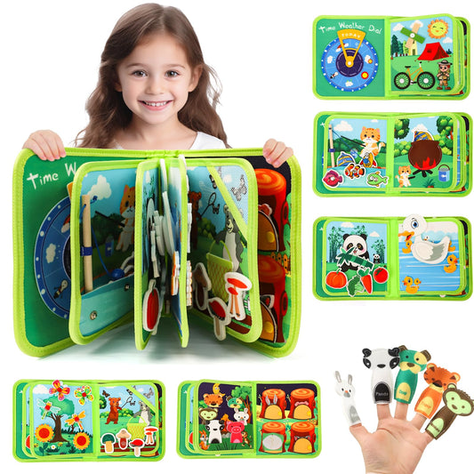 LZDMY Baby Montessori Busy Book for 2 3 Year Olds Boys Girls, Toddlers Educational Sensory Activity Books,Forest Animals Book Busy Board, Babies Birthday Gifts