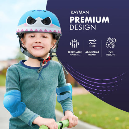 KAYMAN Kids Bike Helmet age 3 to 12, Adjustable Safety Gear for Boys and Girls, Suited to Scooter, Cycling, Skateboard & Roller Skating - Protection for Boys & Girls (Shark)