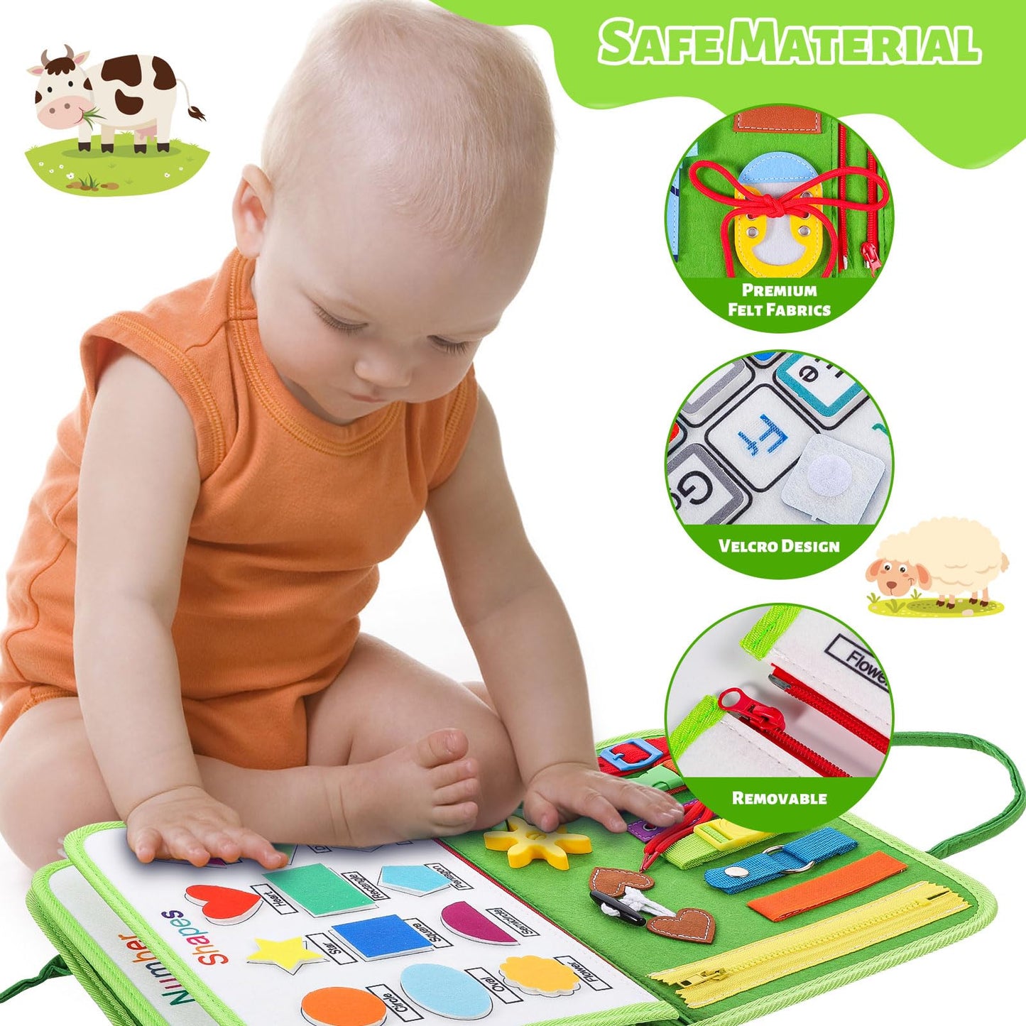 Lanjue Busy Board Sensory Toys for Babies, 6 in 1 Toddlers Toys Sensory Activity Board Preschool Educational Toys for Learning Fine Motor Skills Toddler Travel Toys for 1+ Year Old Girls Boys, Medium