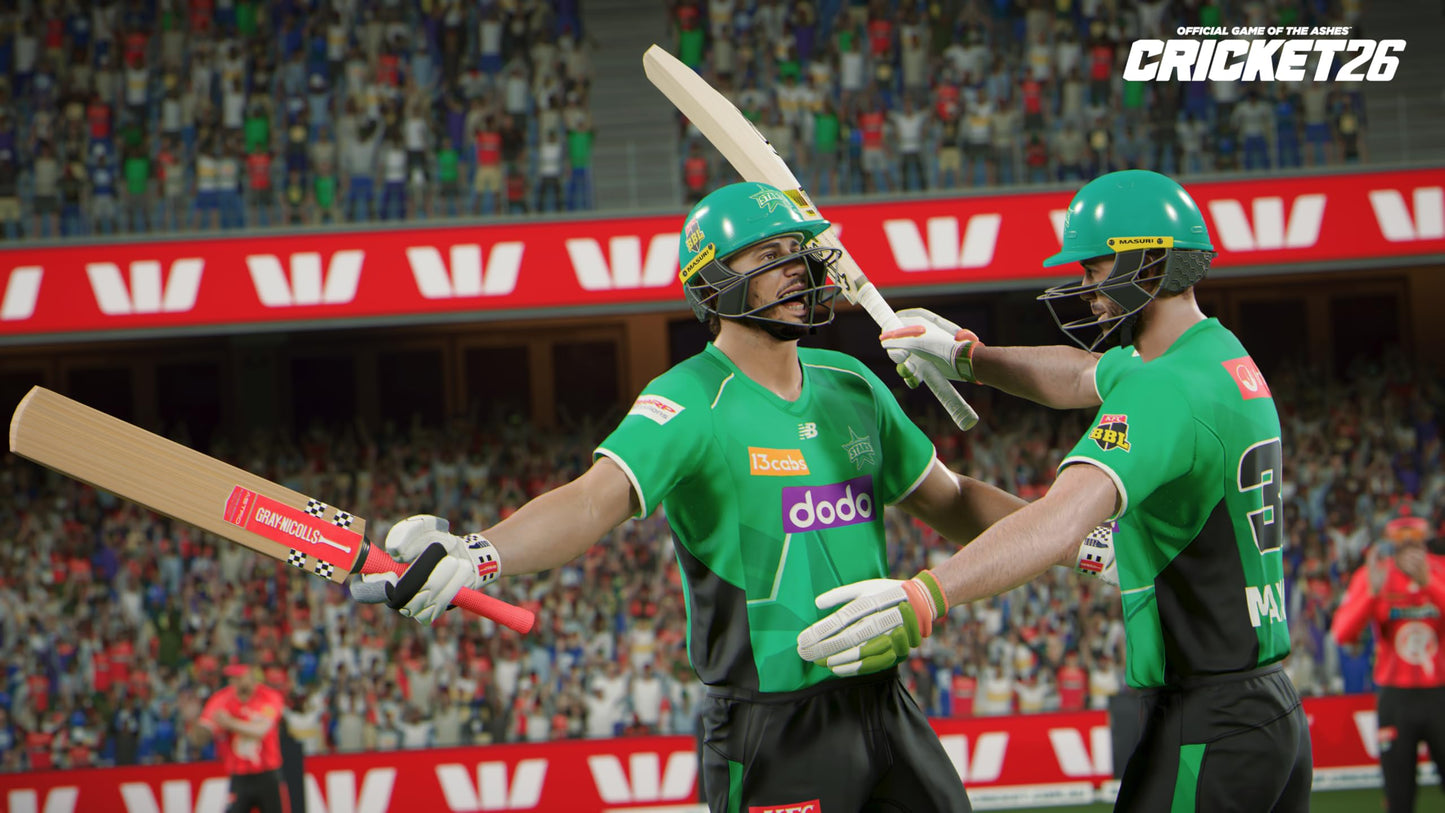 Cricket 26 PS5 game by Nacon showing the game cover with cricket players in action and Ashes tournament branding.
