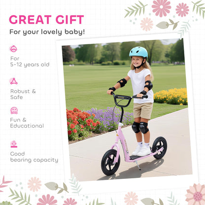 HOMCOM Kids Scooter, Toddler Kick Scooter with Adjustable Handlebar, 12" EVA Tyres, Rear Brake, for Age 5-12 Years, Pink
