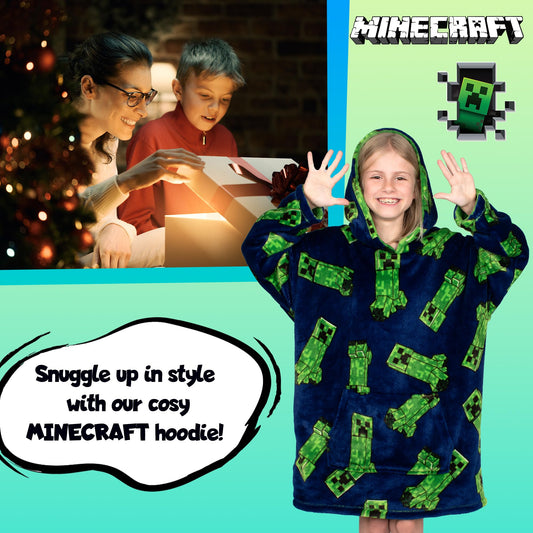 Minecraft Oversized Hoodie Blanket for Kids Teens Reversible Super Soft Fleece Warm Boys Hoodie One Size Gift for Boys