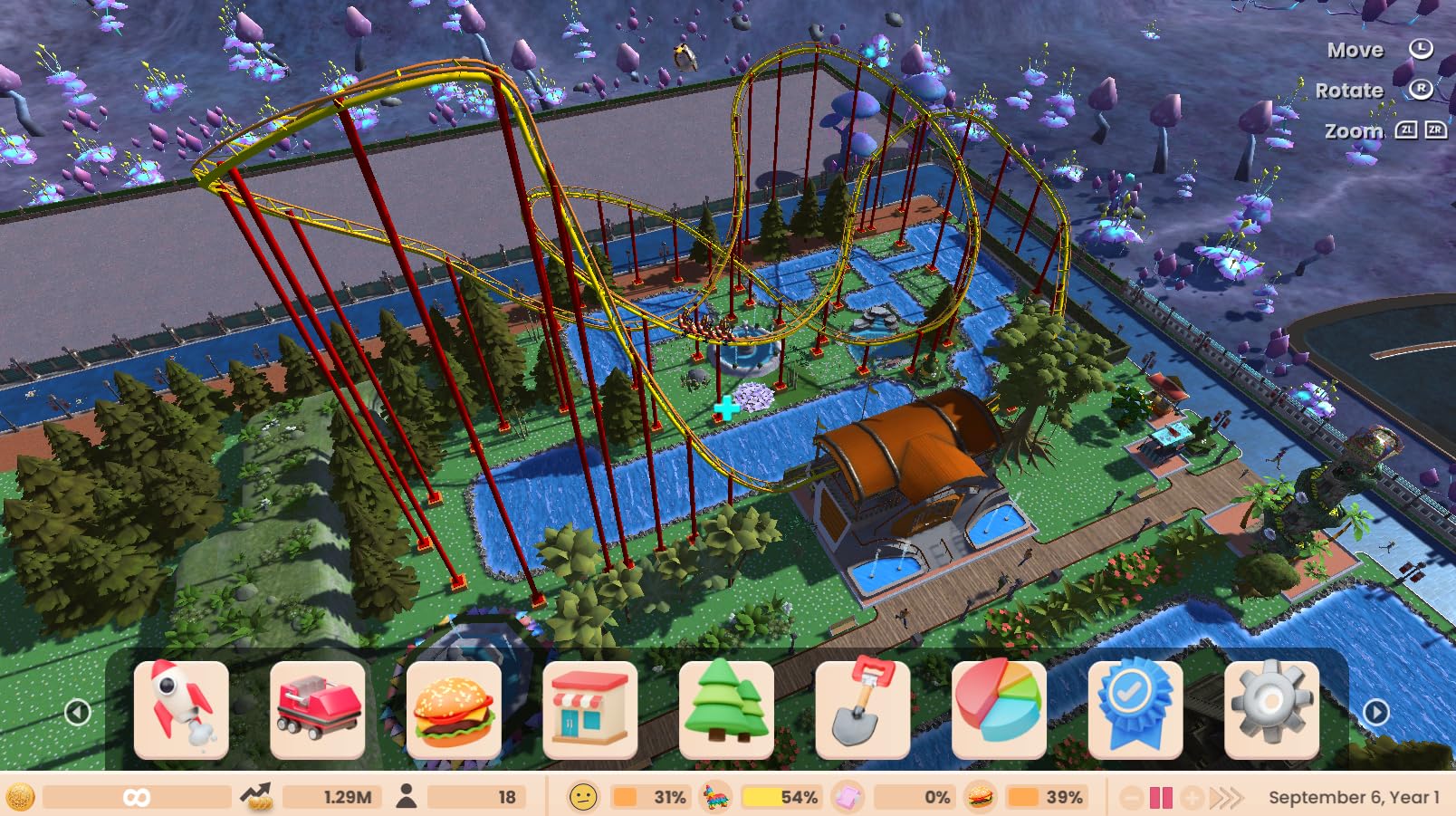 Atari RollerCoaster Tycoon Adventures Deluxe Nintendo Switch game case with colorful roller coaster artwork.