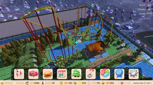Atari RollerCoaster Tycoon Adventures Deluxe Nintendo Switch game case with colorful roller coaster artwork.