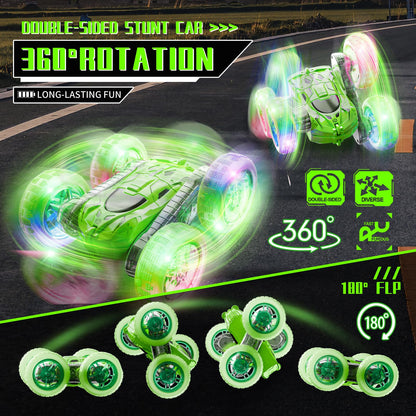 YouCute Remote control cars for Kids Age 4 5 6 7 8 9 10+ Year Old Boys Girls RC Stunt Car Toys Birthday (Green)