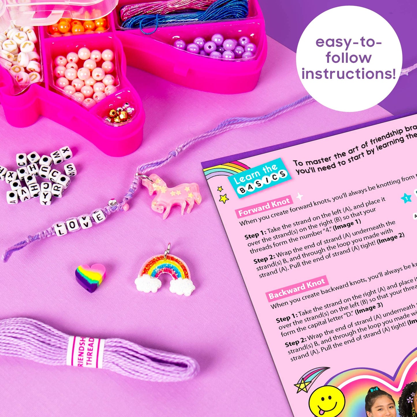 Just My Style Unicorn Friendship Bracelet by Horizon Group USA, DIY Over 20 Jewelry Pieces.Kit Includes 1300+ Beads,10 Skeins of Friendship Thread,Bracelet Charms,Unicorn Storage Case & More