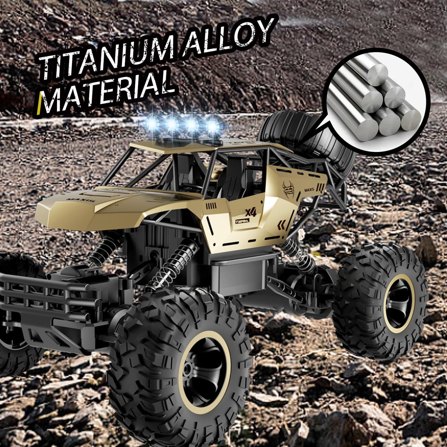 Jiakora 1:12 Remote Control Car Off-Road RC Car Monster Truck,Metal Shell 4WD Dual Motors LED Headlight Rock Crawler,2.4Ghz All Terrain Hobby Truck,2 Batteries for 90 Min Play,Boy Adult Gifts Toys