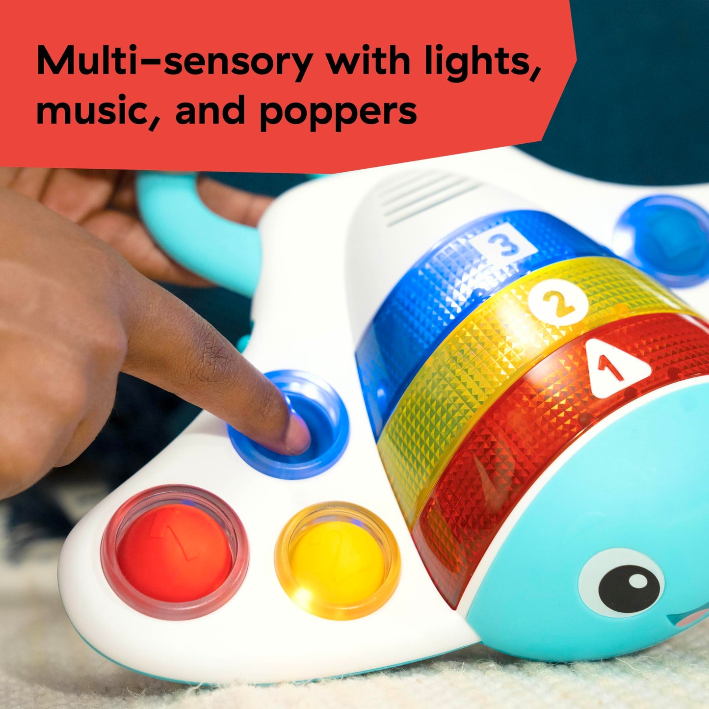 Baby Einstein Ocean Explorers Stingray Popper toy for babies 6 months and up, featuring colorful ocean-themed design and interactive fun.
