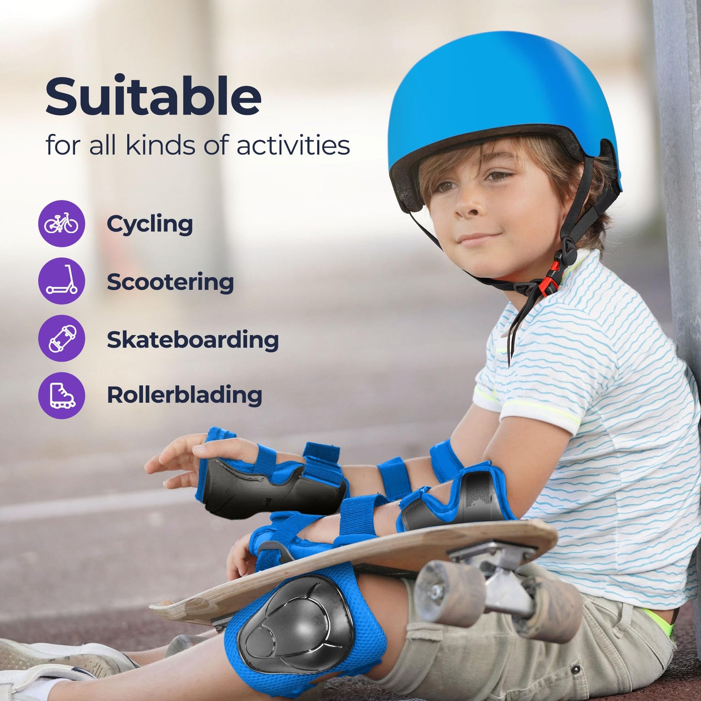 Niftii Kids Helmet with Pads - Adjustable Multi-Sport Complete Safety Gear for Cycling, Skateboarding & Scooting, Ideal for Boys & Girls Ages 3-15 Kids Bike Helmet Set, Blue