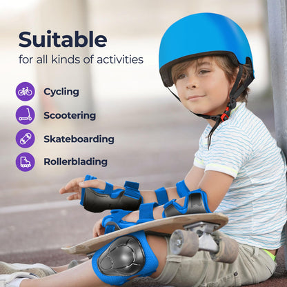 Niftii Kids Helmet with Pads - Adjustable Multi-Sport Complete Safety Gear for Cycling, Skateboarding & Scooting, Ideal for Boys & Girls Ages 3-15 Kids Bike Helmet Set, Blue