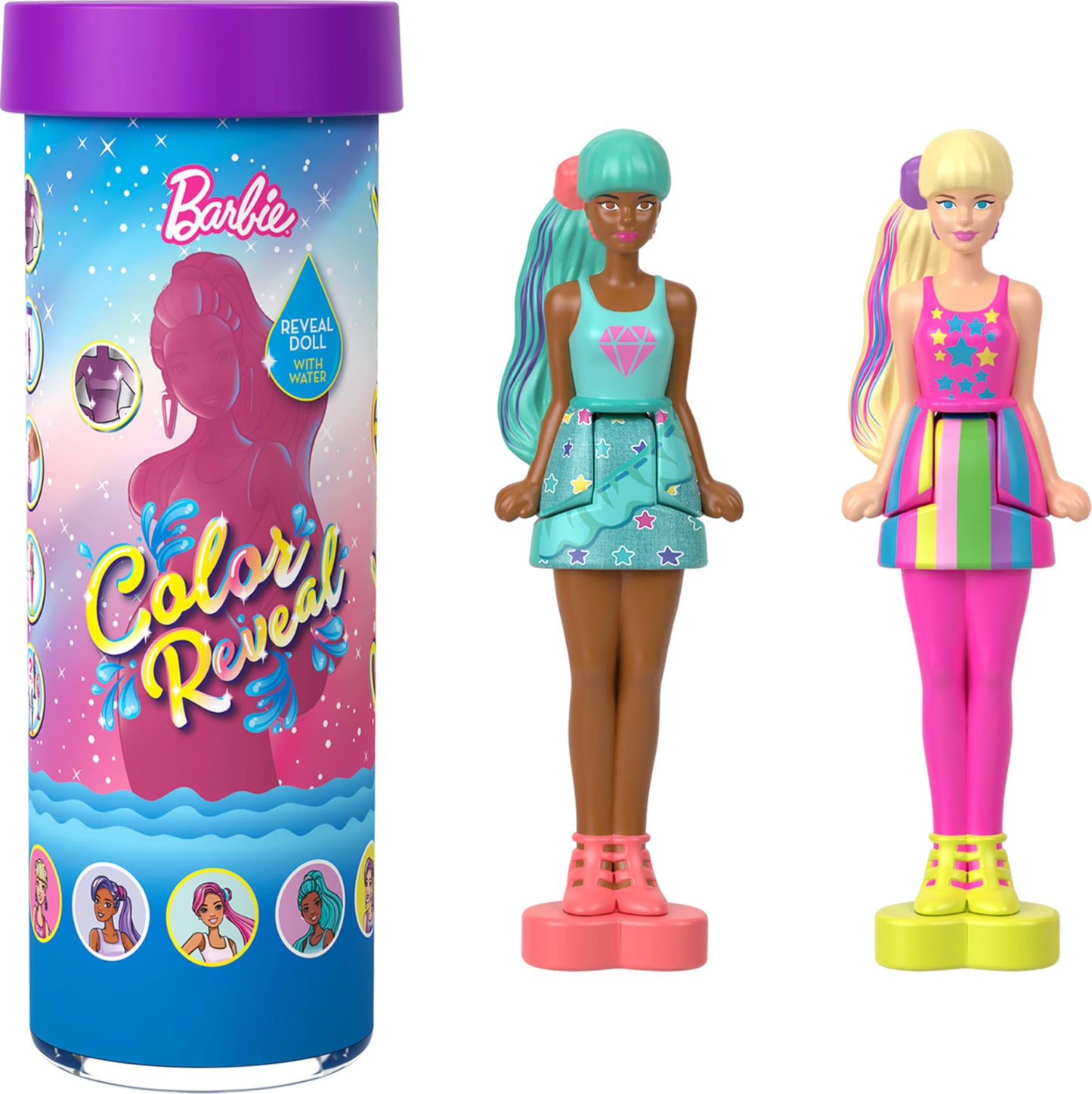 Five 1.5-inch Barbie Mini Dolls in surprise packaging, showcasing various styles and reveals from the BarbieLand collection.