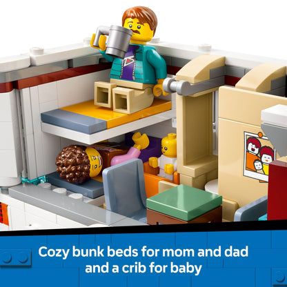 LEGO City Holiday Adventure Camper Van toy with minifigures and accessories, designed for creative building fun.