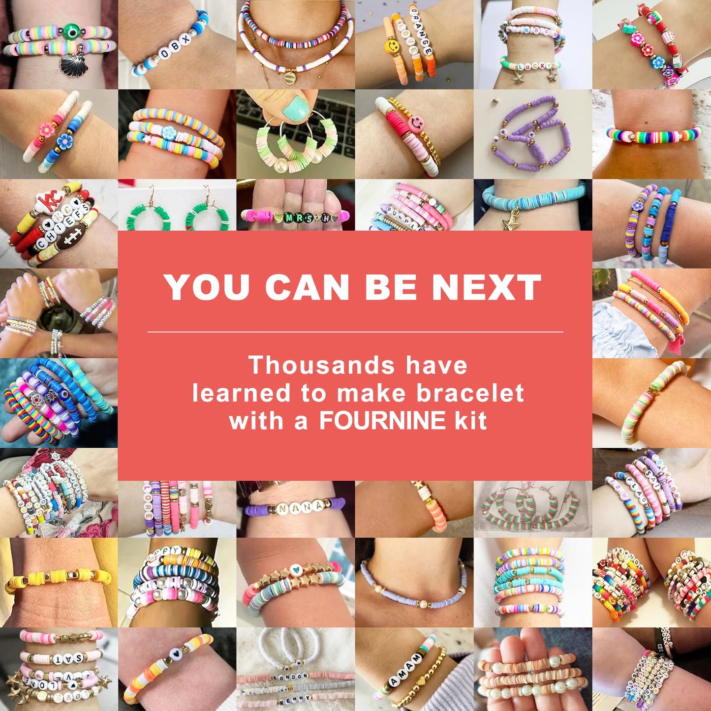 Fournine 5300 Pcs Clay Beads Friendship Bracelet Making Kit, Preppy Flat Polymer Heishi Beads for Jewellery Making Kit, with Charms DIY Craft Gifts for Teen Girls