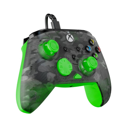 Turtle Beach Rematch Core green and black camo wired gaming controller with audio controls and impulse triggers for Xbox and PC