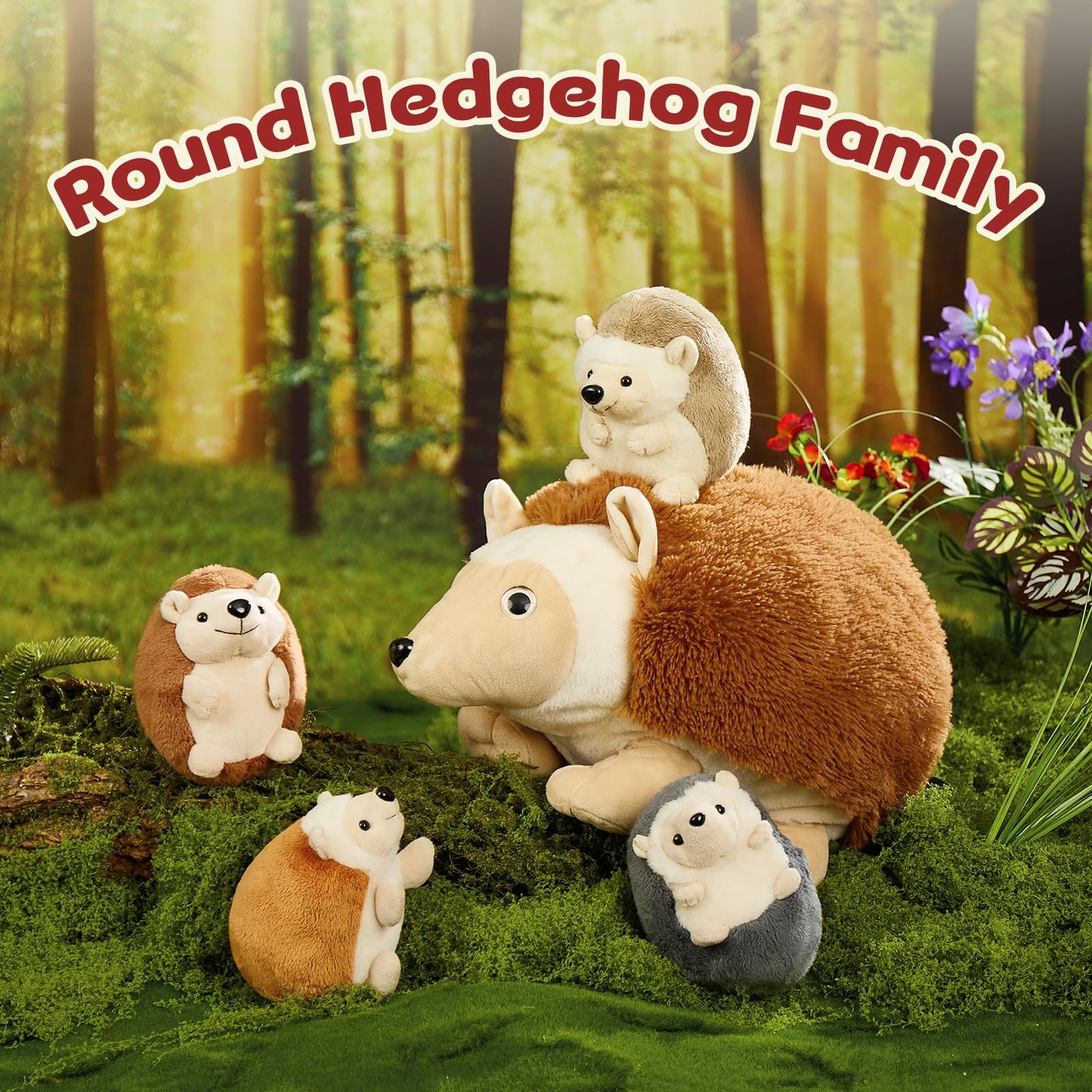 MorisMos Big Hedgehog Teddy Soft Toy, 35cm Mom with 4 Cuddly Baby Inside, Giant Fluffly Hedgehog Stuffed Animal Realistic Kawaii Gift for Kids Birthday Deco