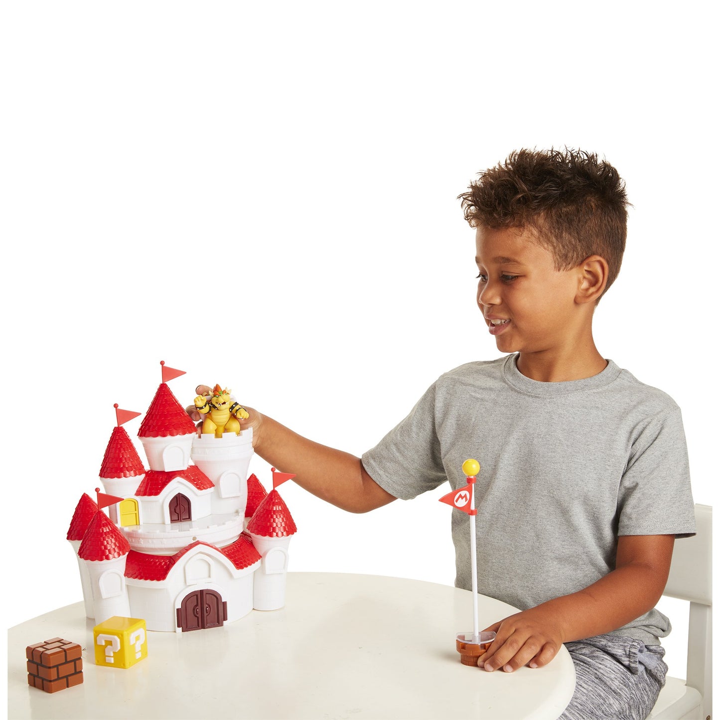 Nintendo Mushroom Kingdom Castle playset with Bowser action figure, accessories, wall poster, officially licensed by Jakks Pacific.