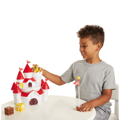 Nintendo Mushroom Kingdom Castle playset with Bowser action figure, accessories, wall poster, officially licensed by Jakks Pacific.