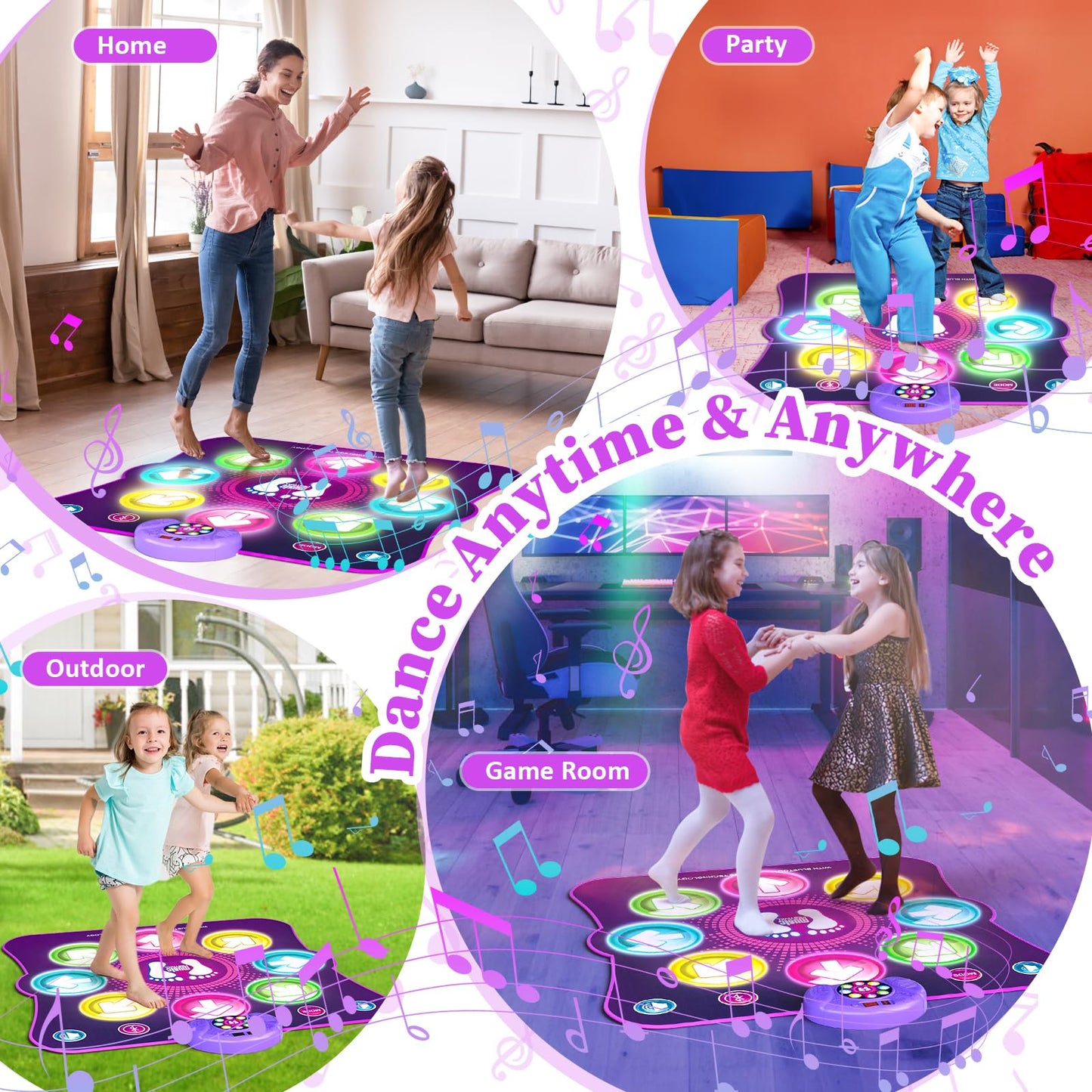 LEAPRCSTORE light-up dance mat for kids, featuring colorful LED pads, six game modes, and suitable for children ages 3 to 10+.