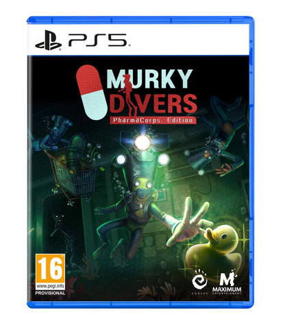 Murky Divers: PharmaCorps Edition for PS5 gameplay screenshot featuring underwater exploration and diver characters in a dark, murky environment.