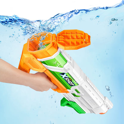 XSHOT Water Fast-Fill Epic water blaster gun with bright blue and yellow design, ideal for summer outdoor pool fun.