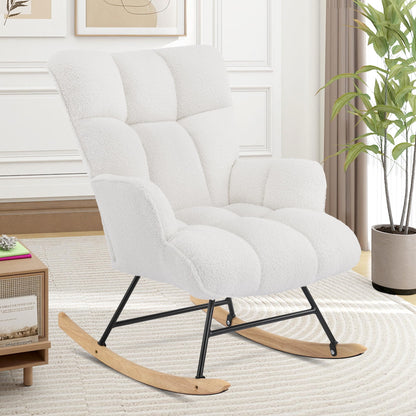 Aunekiv Rocking Chair for Nursery, Teddy Upholstered Glider Nursing Chair for Adults, Comfy Rocking Armchair Indoor for Living Room Bedroom, White