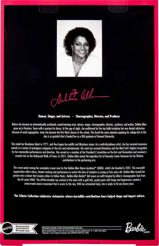 Barbie Signature Doll, Debbie Allen Tribute Collection Posable Doll with Off-Shoulder Top, Gold Belt, and Purple Fringe Pants with Leg Warmers, JBJ24