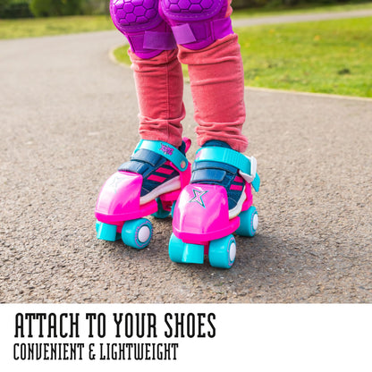 Xootz kids adjustable roller skates with blue and black design, suitable for beginners, indoor and outdoor skating for ages 5 and up.