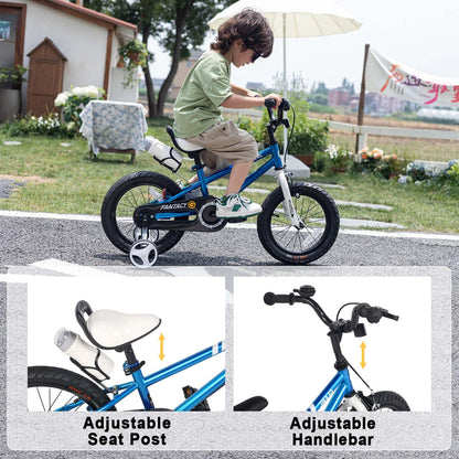 Glerc Fantacy Kids Bike 14 Inch Boys Girls Bicycle for Age 3 4 5 6 Year Old with Stabilisers & Bottle Cage for Birthday Gift， Blue