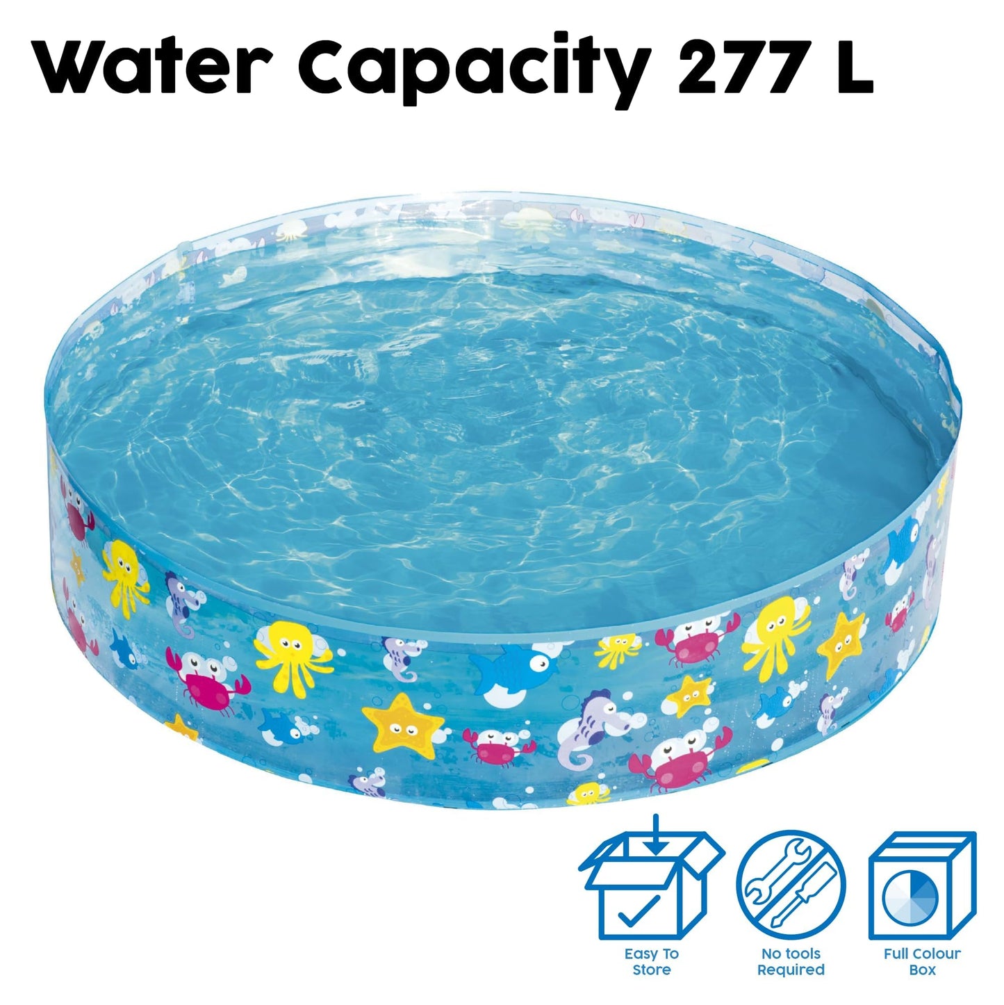 Bestway Sea Creature Paddling Pool Kiddie Swimming Pool, Inflatable Above Ground Pool, Outdoor Garden Pool, Blue, 48 x 10 Inch